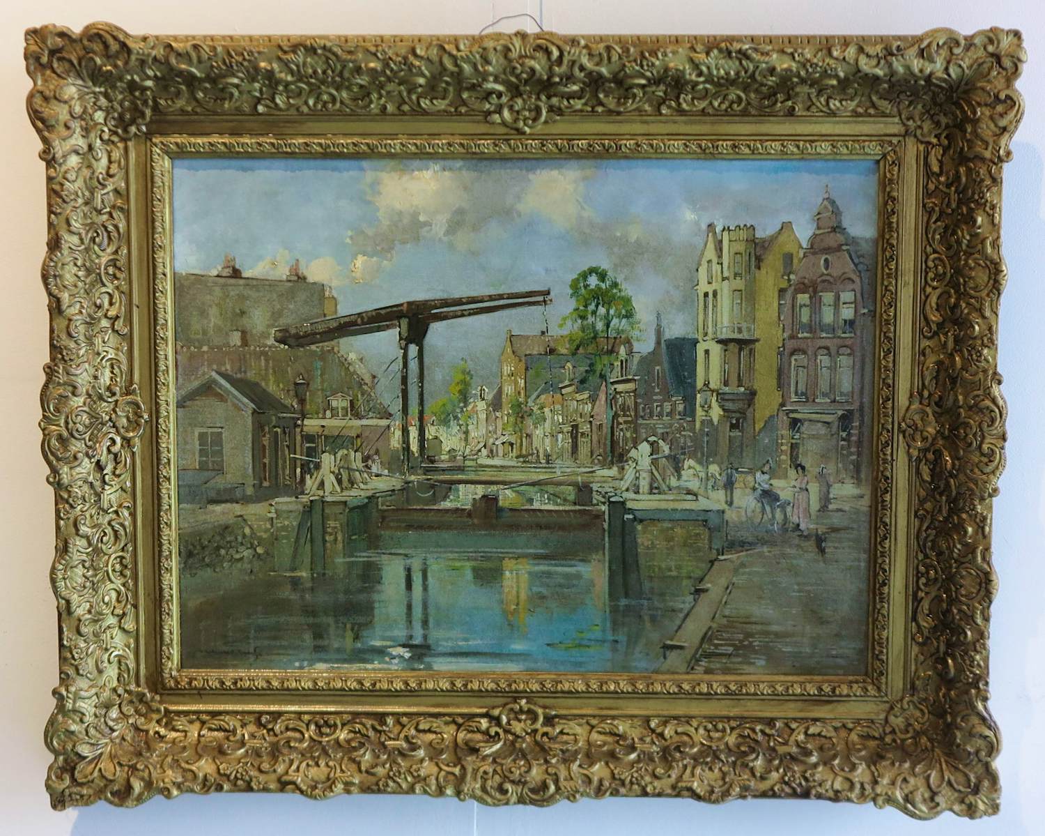 Jan Hermanus Melcher Tilmes - Olieverf op doek, De Overtoomse Sluis te Amsterdam - Ingelijst kopen? Bied vanaf 350!