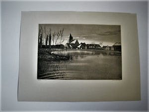 Arend Hendriks - Circa 1930 - verstilde droge naald Ets "Ochtend bij Ouderkerk a/d Amstel" kopen? Bied vanaf 30!