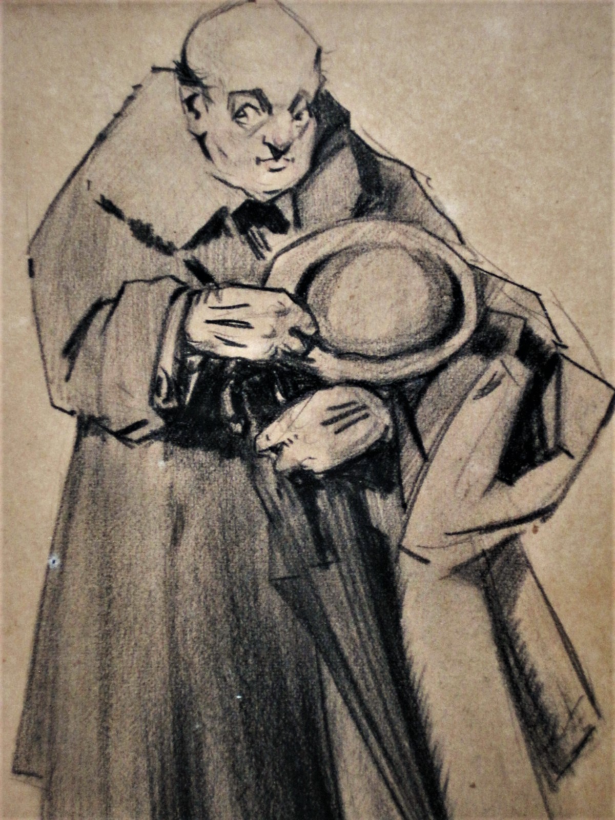 Is. van Mens - originele 1916 houtskooltekening "Vader gaat op stap" gesigneerd kopen? Bied vanaf 1!