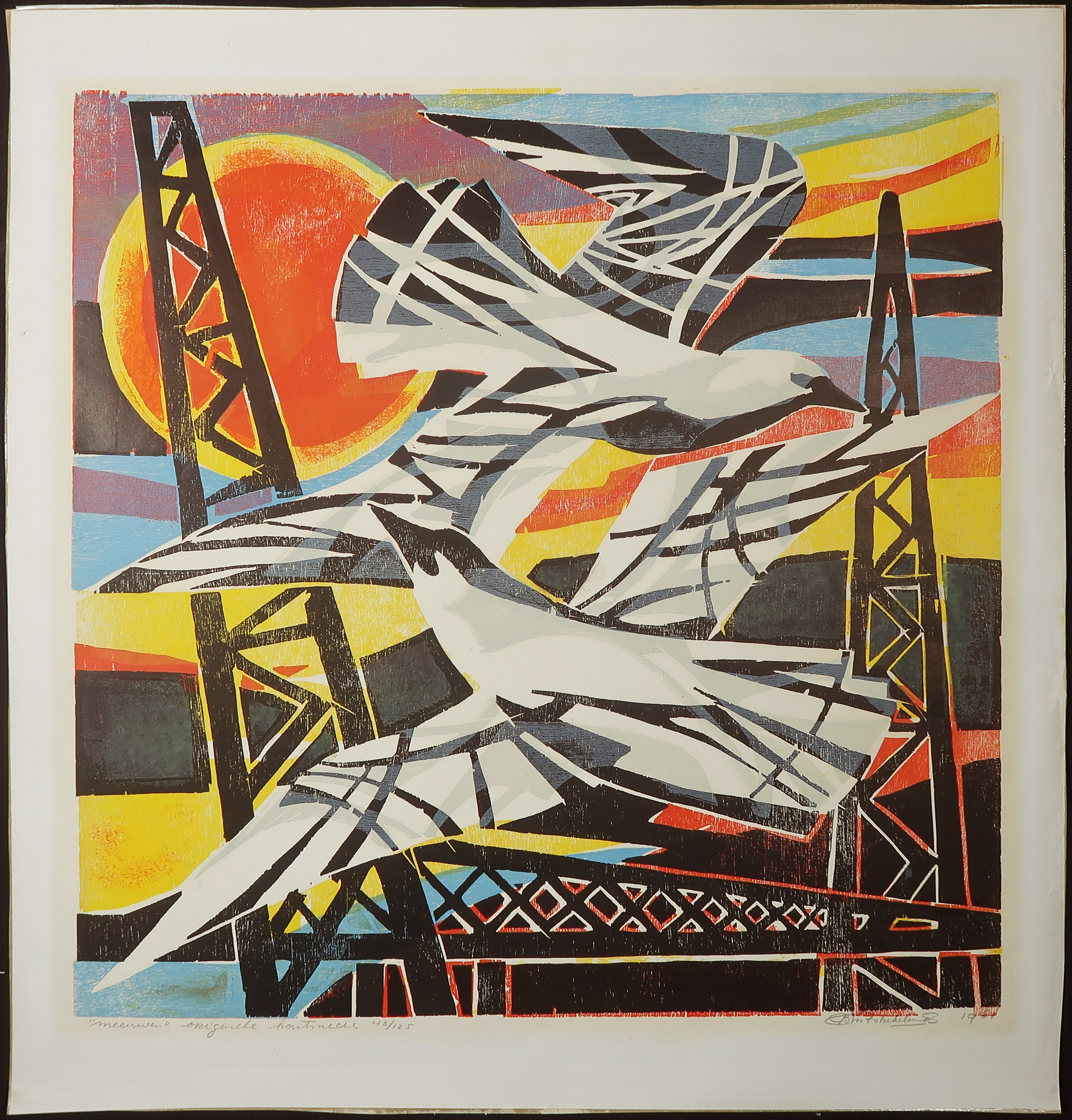 Niet of onleesbaar gesigneerd - Houtsnede op papier, Meeuwen  kopen? Bied vanaf 1!