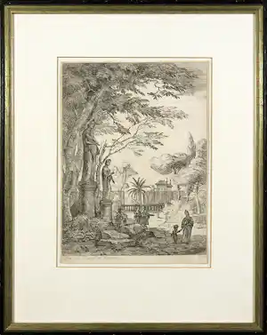 Jan Frans van Bloemen - Ets, Italianiserend parklandschap verkauft für € 60!