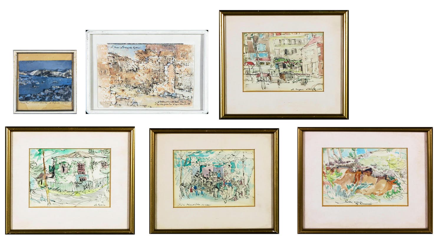 Jan Miechels - Lot van 6 kleine werken op papier (ingelijst) kopen? Bied vanaf 1!