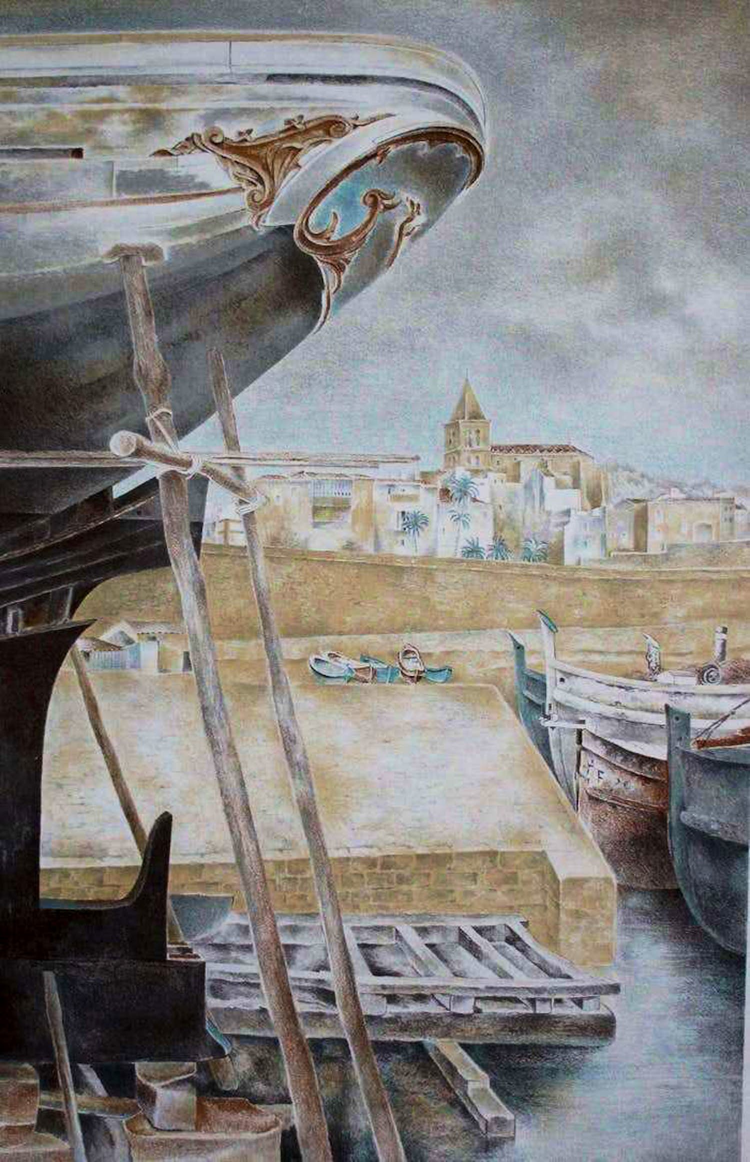 Wim Schuhmacher - litho: Mediterrane haven - 1947 verkocht voor € 50!