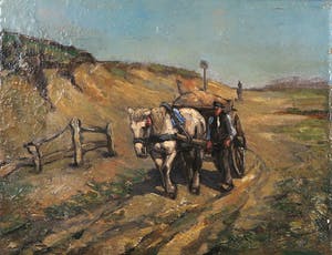 Niet of onleesbaar gesigneerd - Olieverf op doek, Paard en wagen kopen? Bied vanaf 1!