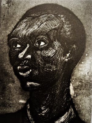 Hans van Efferen - Krachtige 1969 zwart-wit Lino/Houtsnede "portret donkere man" gesigneerd kopen? Bied vanaf 31!