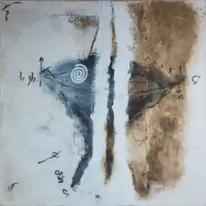 Rene van der Hoofd - Gemengde techniek, Abstracte compositie in bruin en wit en grijs (Zeer groot) verkauft für € 150!