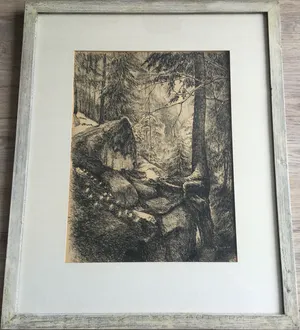 Freek Souwer - Bostafereel | pentekening jaren '60 - ingelijst kopen? Bied vanaf 49!