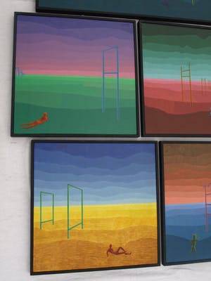 Niet of onleesbaar gesigneerd - Surrealistisch 5-Luik uit 1971 - Acrylverf op board - ingelijst kopen? Bied vanaf 1!