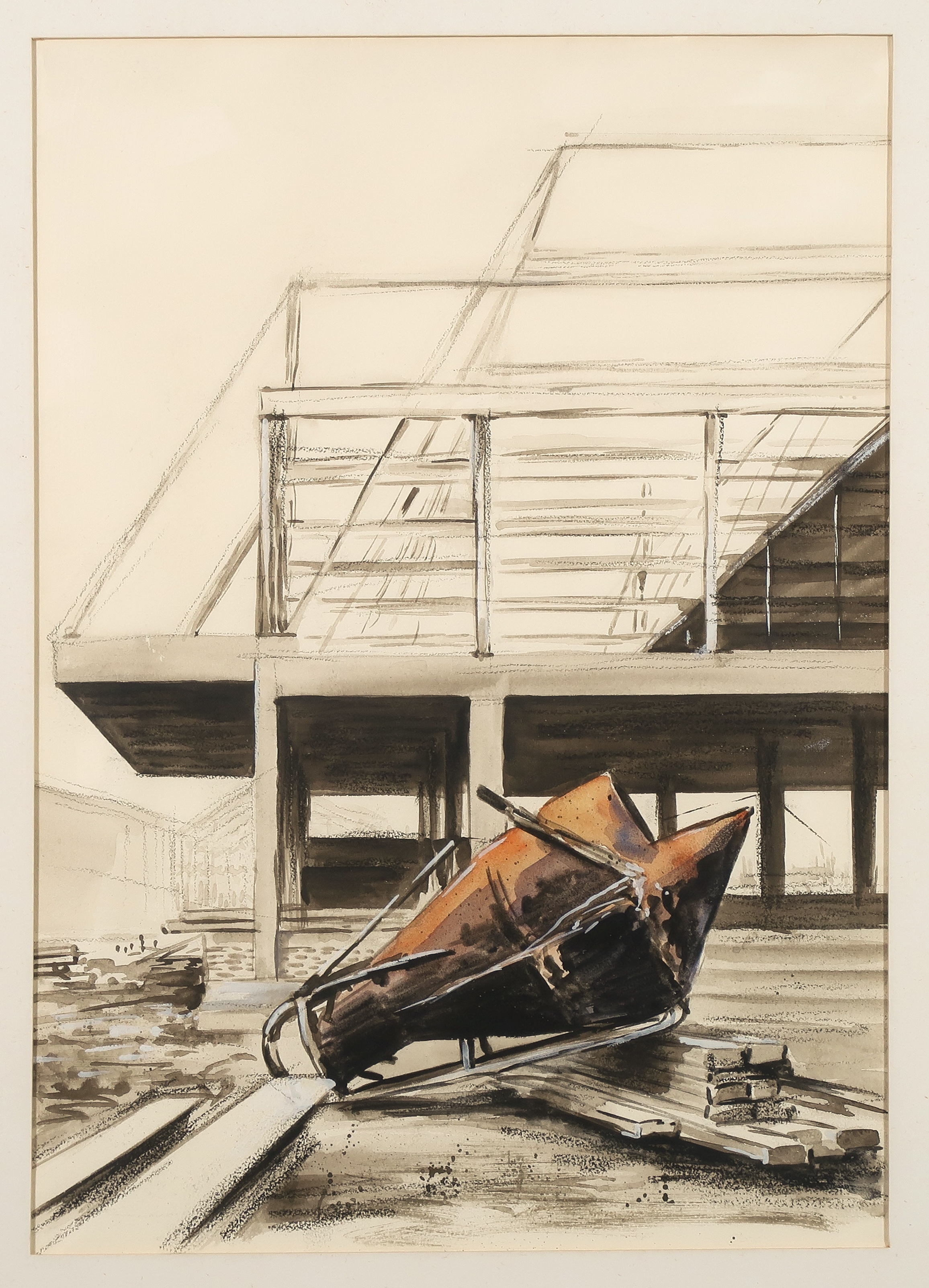 Niet of onleesbaar gesigneerd - Aquarel en krijt, etage - Ingelijst kopen? Bied vanaf 1!