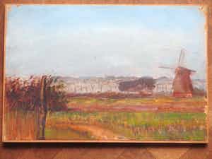 Frederika Broeksmit - Hollands landschap met molen - Marouflé verkocht voor € 70!
