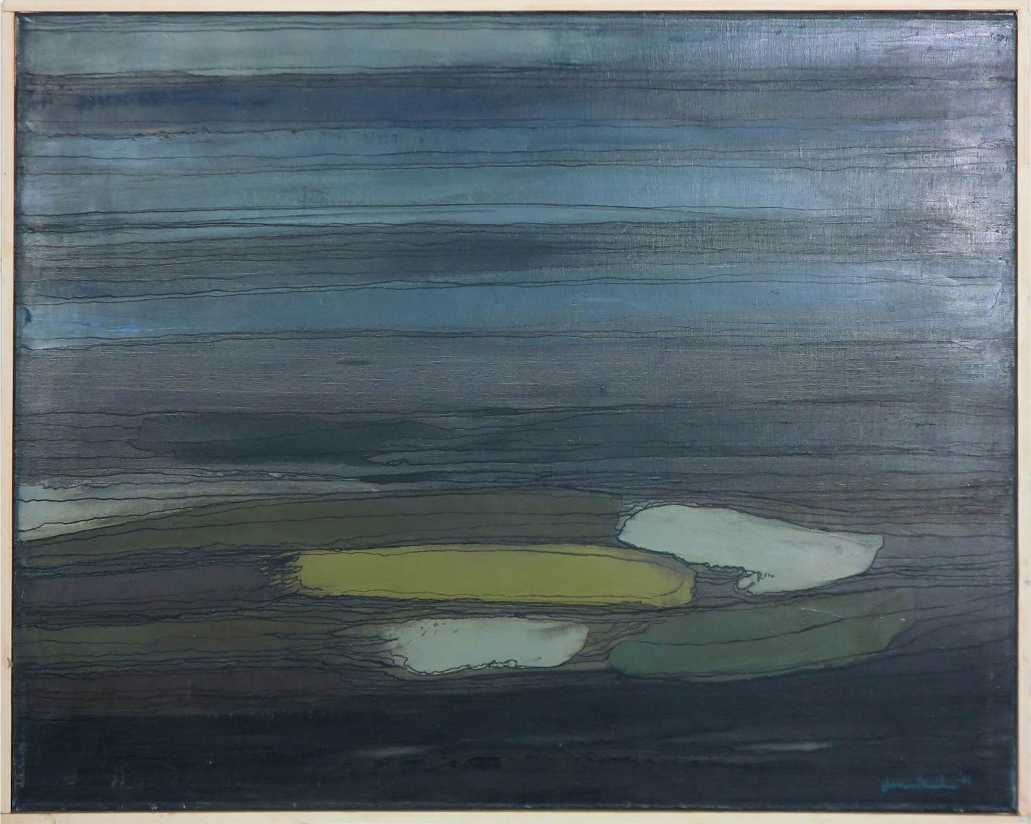 Janus Nuiten - Olieverf op doek, Verlaten strand bij avond - Ingelijst kopen? Bied vanaf 50!