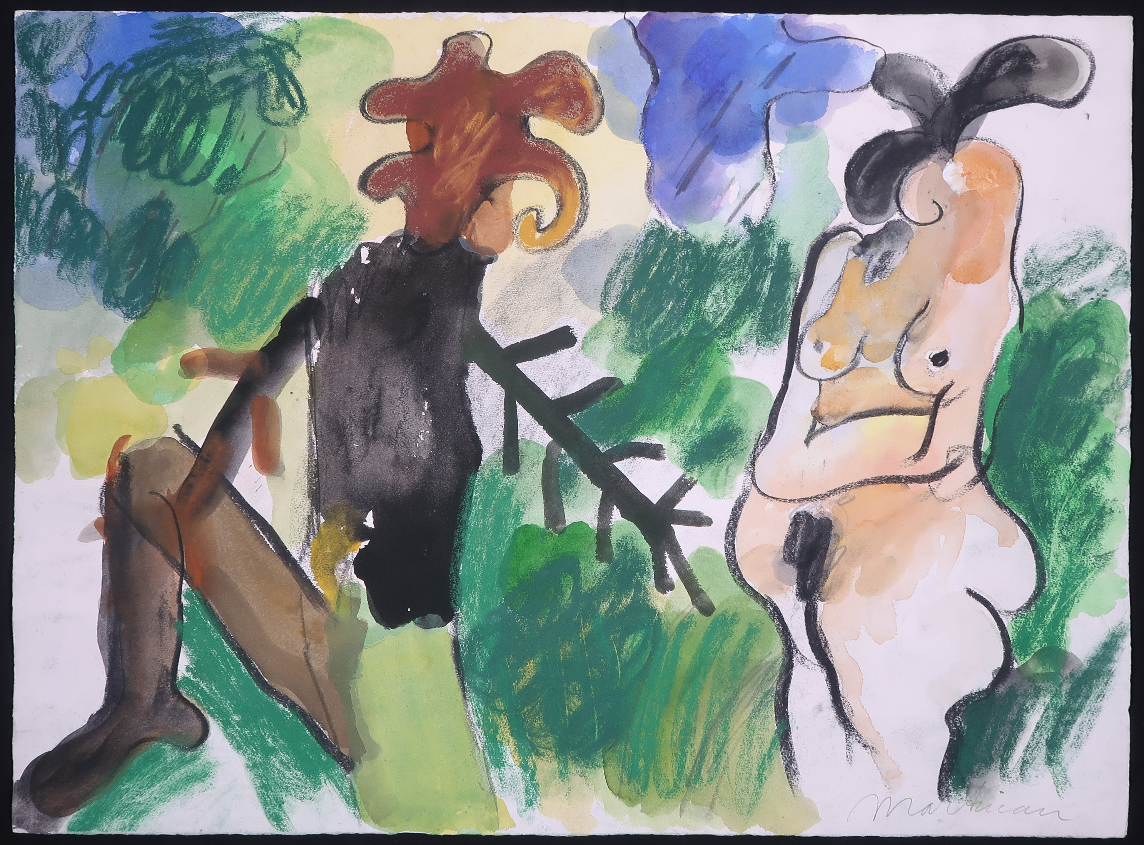 Anton Martineau - Aquarel, krijt en houtskool op papier, Zonder titel kopen? Bied vanaf 50!