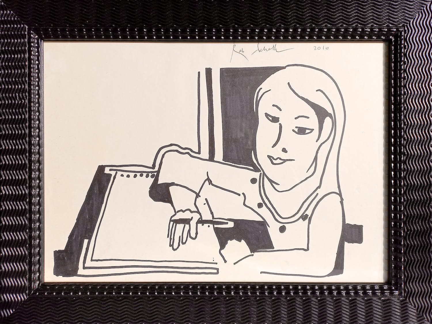 Rob Scholte - Schoolgirl won’t you talk to me, originele tekening (mooi ingelijst) kopen? Bied vanaf 175!