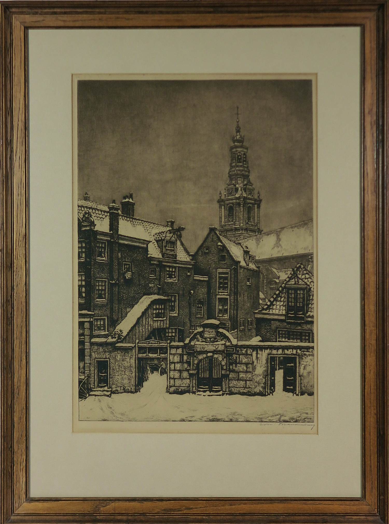 Cornelis Brandenburg - Ets, Zuiderkerk met poortje - Ingelijst kopen? Bied vanaf 60!