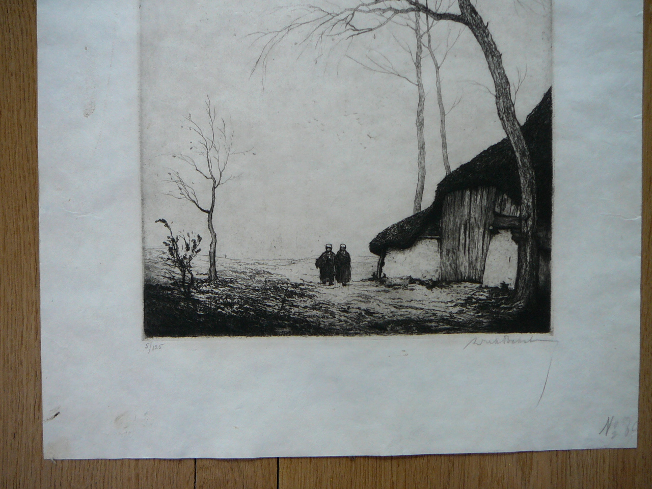 Dirk Baksteen - 1886-1971 Landschap in de Kempen met boerderij en 2 personen  kopen? Bied vanaf 85!