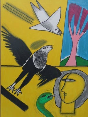 Corneille - GEEL HOOFD & VOGEL / KLEURLITHO / 70x50cm / SIG / 2001 kopen? Bied vanaf 95!