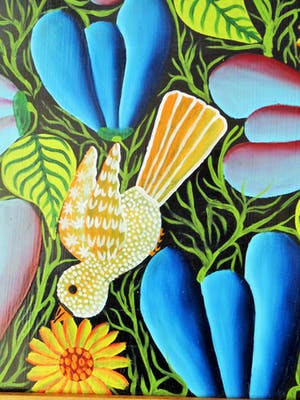 Robert Damour - Olieverfschilderij - Bloemen met vogels kopen? Bied vanaf 80!