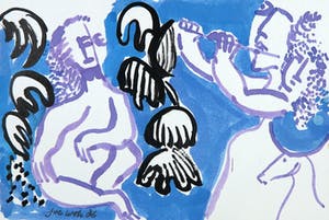 Joe Wols - Lot van vier tekeningen met gemengde techniek, Figuren kopen? Bied vanaf 1!