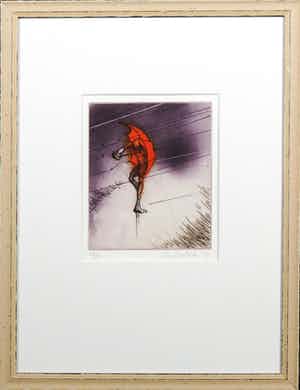 Ronald Tolman - Ets en aquatint, Parapluman - Ingelijst verkocht voor € 50!