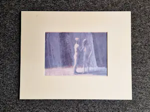 Geurt van Dijk - Gemengde techniek op papier "de ontmoeting" in passe partout gesigneerd kopen? Bied vanaf 10!