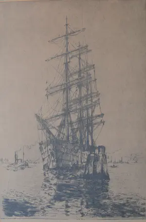 Marius de Jongere - Rotterdam, Bark Ponapé aan de Maashaven - Ets kopen? Bied vanaf 20!