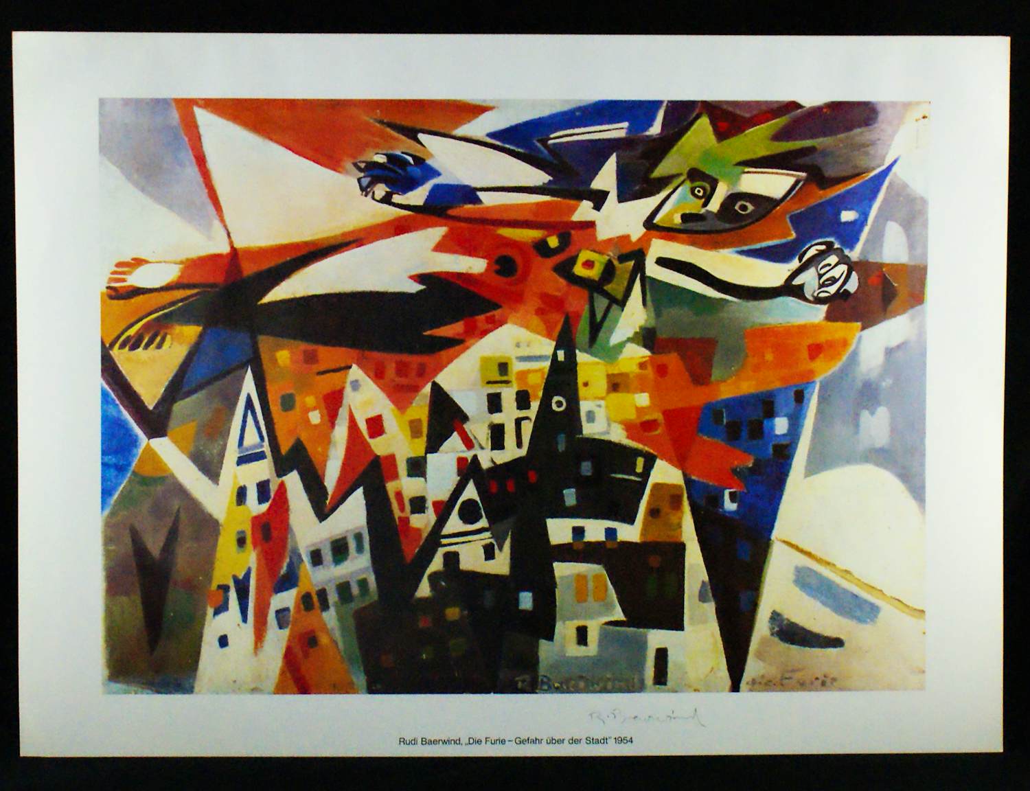 Rudi Baerwind - Lithografie 1978 "Die Furie-Gefahr über der Stadt 1954" Handsigniert. kaufen? Bieten Sie von 59!
