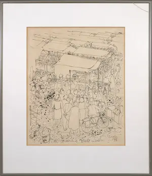Charles Eyck - Pentekening, Markt in Eindhoven - Ingelijst kaufen? Bieten Sie von 80!