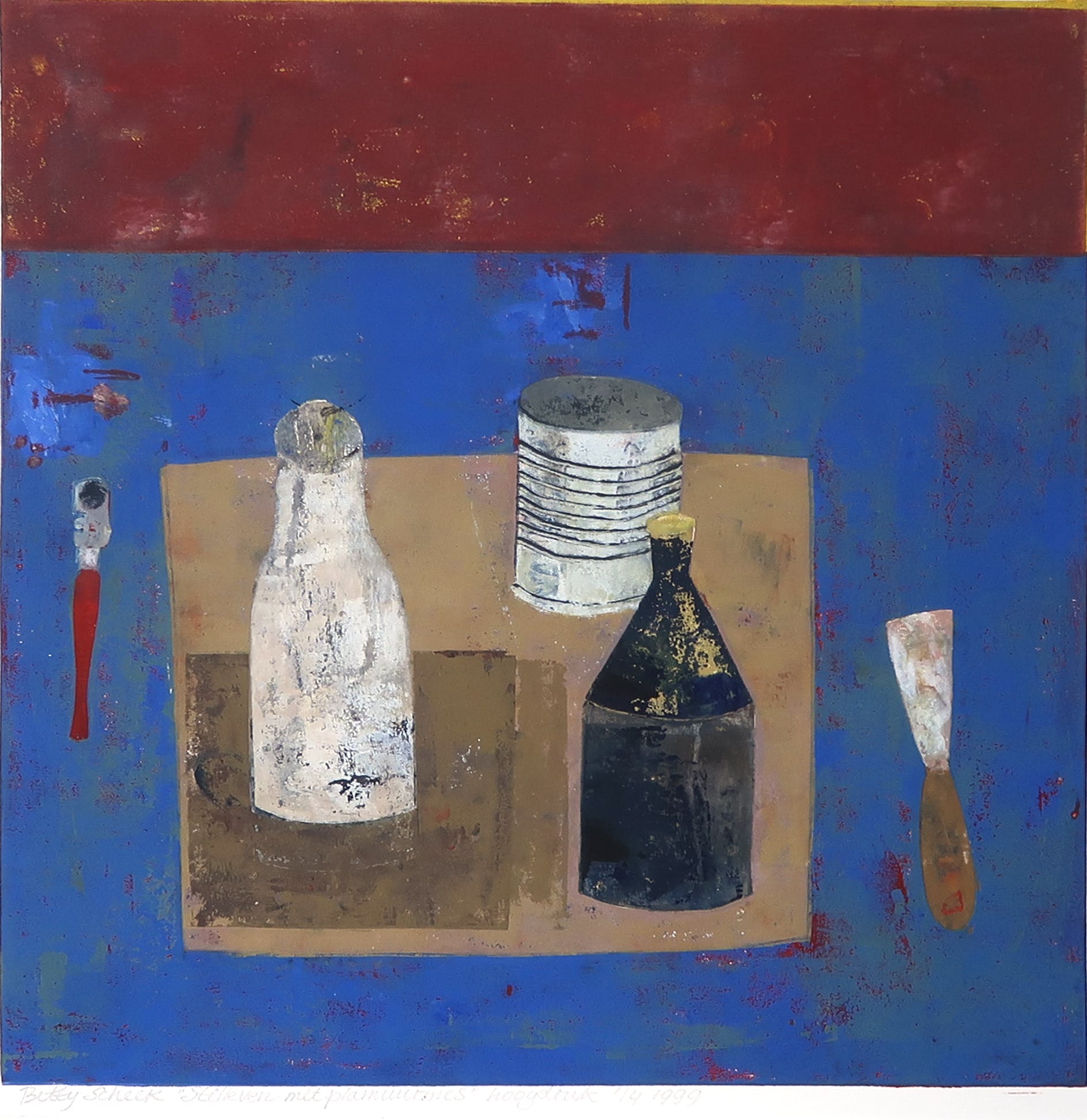 Betty Scheer - Linosnede, Stileven met plamuurmes verkocht voor € 20!