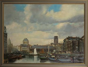 Cor van der Zwalm - Olieverf op doek, De Rotterdamse Leuvenhaven - Ingelijst kopen? Bied vanaf 1!