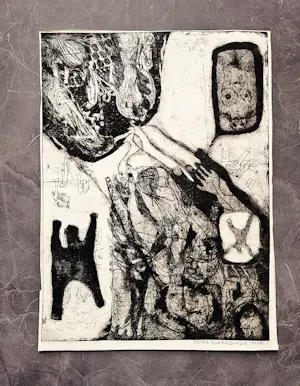 Pieter Zwaanswijk - onnavolgbaar Haarlems kunstenaar - ETS - surrealistische voorstelling - 1966 - kopen? Bied vanaf 37!