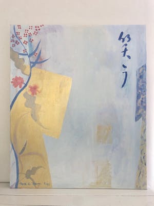 Floor de Bruyn Kops - Witte Duif - zacht pastelkleurig olieverf met goud verf 120x100 kopen? Bied vanaf 295!