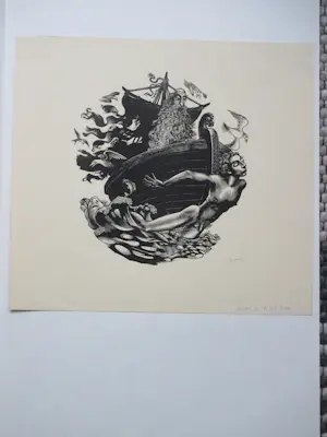 Pam Georg Rueter - Schip met naakt op de boeg - Kopergravure kopen? Bied vanaf 60!