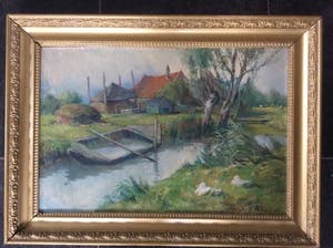 Roelof Klein - 1915-1981 boerderij in landschap met eenden kopen? Bied vanaf 75!