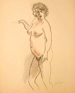 Jan Sluijters (jr.) - Tekening, Staand naakt verkocht voor € 40!