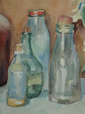 Henk Lit - Aquarel, “Stilleven met flessen” - gesigneerd & ingelijst – ca 1970 kopen? Bied vanaf 40!