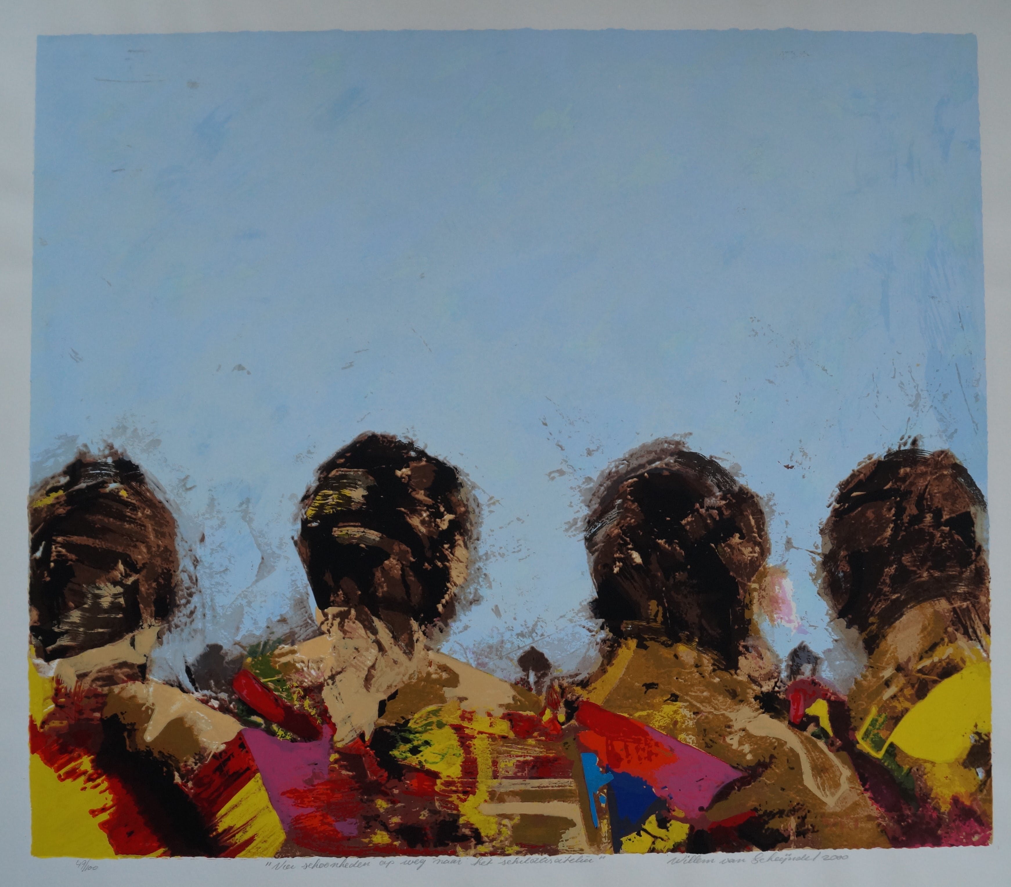 Willem van Scheijndel - Vier schoonheden op weg ...... grote zeefdruk kopen? Bied vanaf 80!