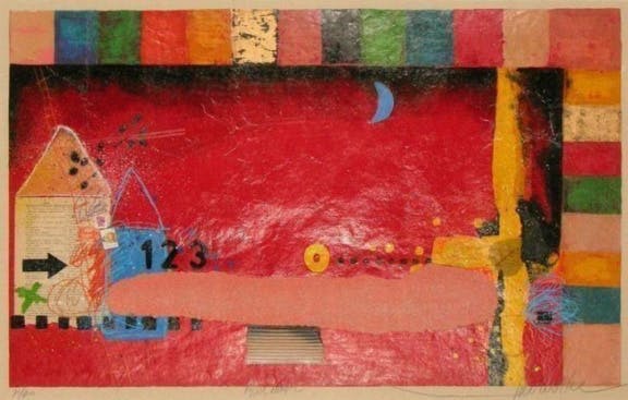 Theo Koster - MIXED-MEDIA op Zeefdruk BLUE MOON Handgesigneerd kopen? Bied vanaf 100!