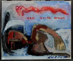 John Lie a Fo - Acrylverf op doek: 'Red Snake Dream' - 1990 kopen? Bied vanaf 225!