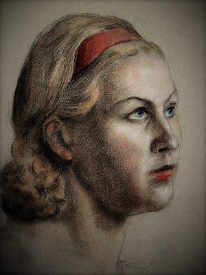 Frits Schiller - Fraai Pastelkrijt op Papier portret van Jonge Vrouw geigneerd kopen? Bied vanaf 1!
