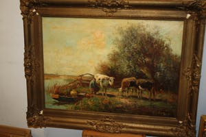 Piet Bouter - MELKENDE BOER met KOEIEN in HAAGS LANDSCHAP kopen? Bied vanaf 250!