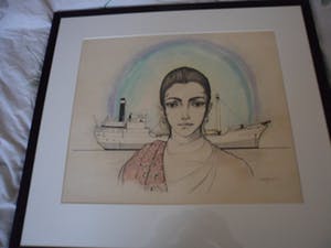 Jan Camphuis - Gemengde techniek op papier, zonder titel ( Meisje en boot ) kopen? Bied vanaf 30!