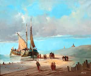 Edward Douwes Dekker - Landschap - strand en schepen op zee verkocht voor € 50!