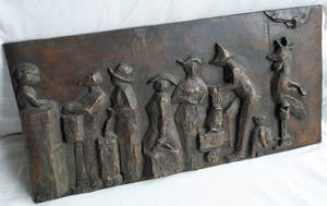 Carla Commijs - Bronzen plaquette, “Wachten in de rij....” – gesigneerd – 19 kg kaufen? Bieten Sie von 425!