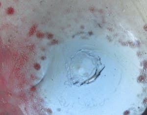 Niet of onleesbaar gesigneerd - Studio blauw glazen vaas met o.a. rode glaspoeders - hand gesigneerd kopen? Bied vanaf 1!