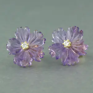18k geel gouden oorknoppen met amethist en diamant 0.08 ct - F/G - VS/SI kaufen? Bieten Sie von 175!