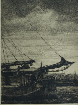 Albert Hemelman - Ets, Het IJ in Amsterdam met het schip “Albertina” kopen? Bied vanaf 35!