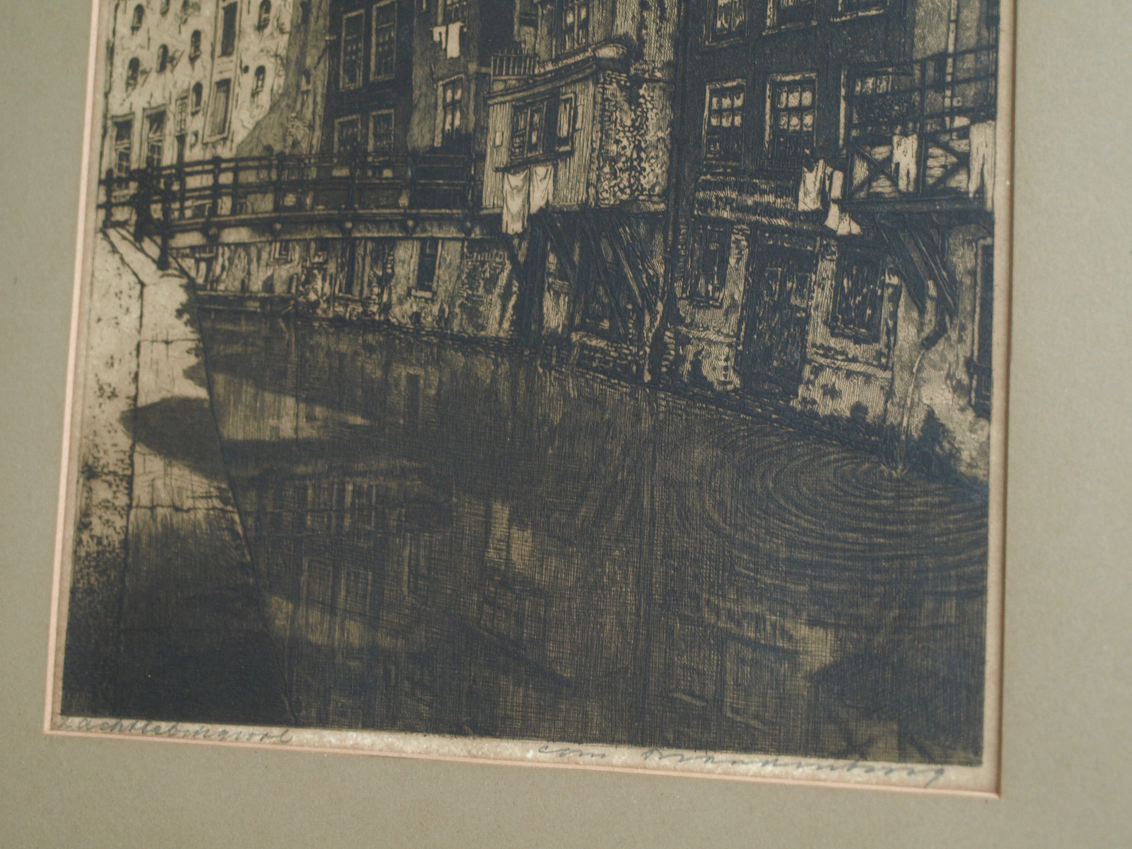 Cornelis Brandenburg - Ets, Oudezijds Achterburgwal, Amsterdam – gesigneerd en ingelijst - 1913 kopen? Bied vanaf 50!