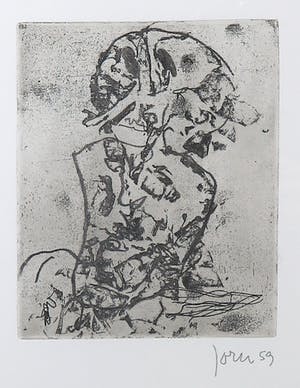 Asger Jorn - Ets en droge naald op handgeschept Japon, Friedhof der Maulwürfe - Ingelijst kopen? Bied vanaf 1!