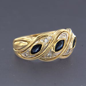 18K Goud - bicolor gouden ring bezet met saffier en briljant geslepen diamanten kopen? Bied vanaf 240!