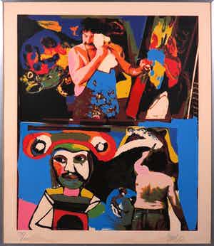 Karel Appel - Zeefdruk, Zonder titel - Ingelijst verkocht voor € 1!